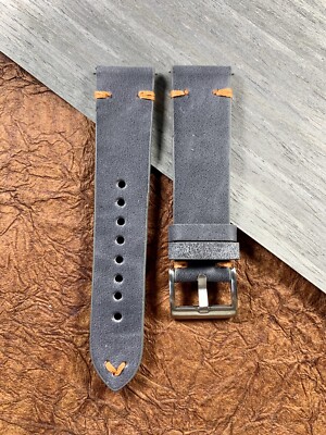 18mm GRAY Crazy Horse Leather Watch Strap ORANGE stitch - Quick release