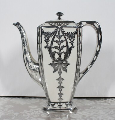 RARE ANTIQUE LENOX CHINA MAUSER SILVER CO OVERLAY L457 COFFEE POT 8 3/8'' TALL
