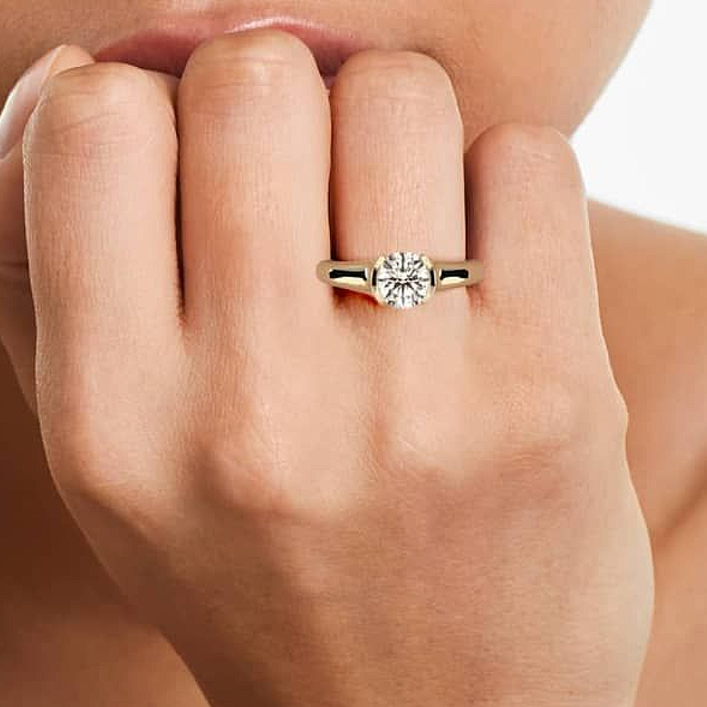 14k Yellow Gold Round Cut Lab Created 1.00 Ct IGI Diamond