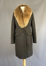 Joules Coat Langley Wool Blend Check Faux Fur Collar Pea Coat Size 10