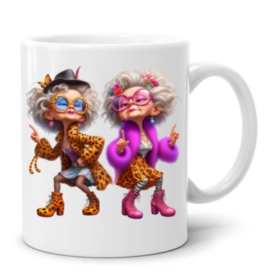Keramiktasse/Alte/Omas/Tanzen/Lebnsfroh/ Geschenk/Lustig/Spruch