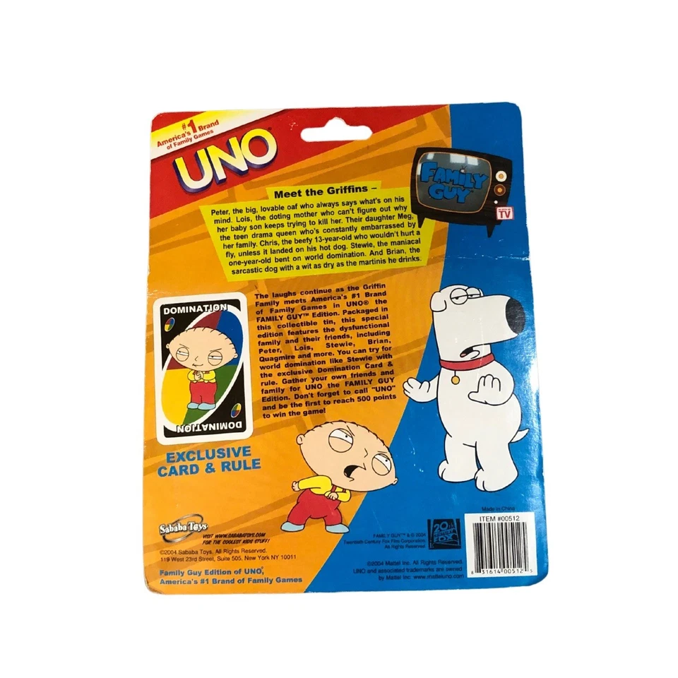 Family Guy UNO Special Edition Game 20th Century Fox 2004 Matter COMPLETE SEALED - Image 2 of 4