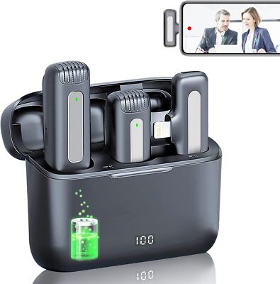 2er Wireless Lavalier Mikrofon mit Ladebox Ladecase Microphone für iPhone/iPad 