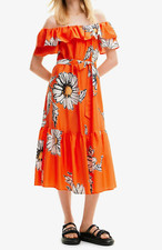 Womens Ladies Dress Size 8 Desigual Daisy Ruffle Midi Off The Shoulder Belted