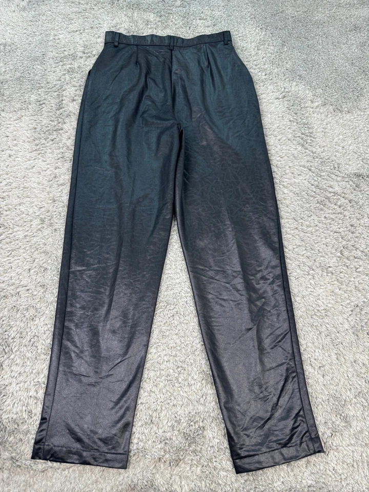 Pantalones De Colección Lord Isaacs Para Mujer 12 Negro Imitación Cuero Plisado Alto Pantalón EE. UU. Foto 2 de 4