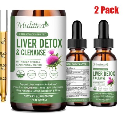2x Liver Cleanse & Detox Support Supplement Liquid Drop Milk Thistle Extract