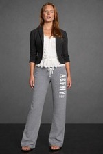 Y2K Abercrombie Fitch Gray Cotton Women's Sweatpants, Logo, Drawstring