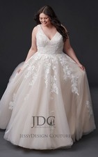 Vintage Lace Wedding Dress Bridal Gown Champagne 32-60 Plus Size Strappy