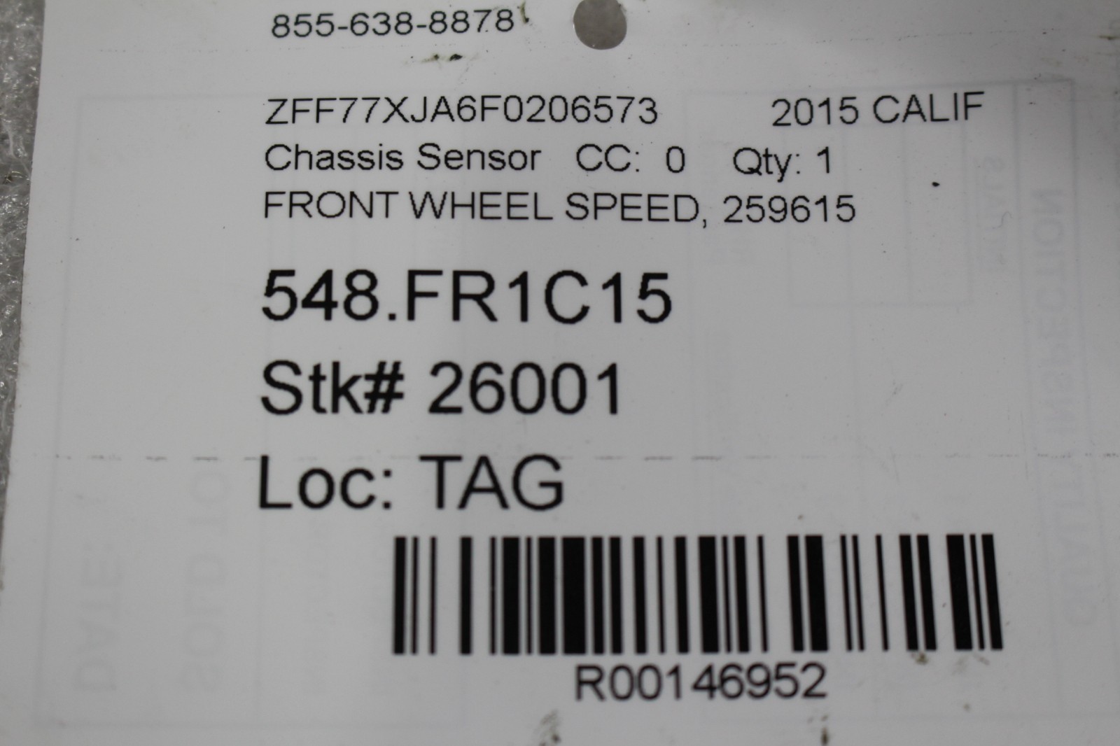 Ferrari California T, FF, Portofino, Front Wheel Speed Sensor, Used, P/N 259615