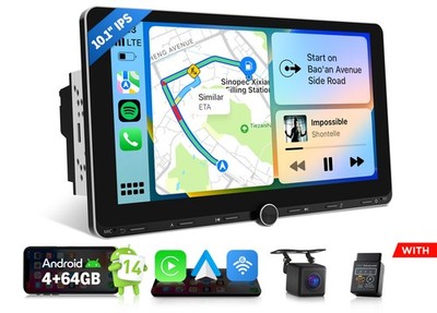 CAM+OBD+Universal Double 2DIN 10.1'' Car GPS Android 14 Stereo Radio CarPlay Wifi