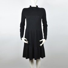 ALLUDE Wolle Kaschmir Strick Pullover Kleid Schwarz Langarm Stehkragen Größe S