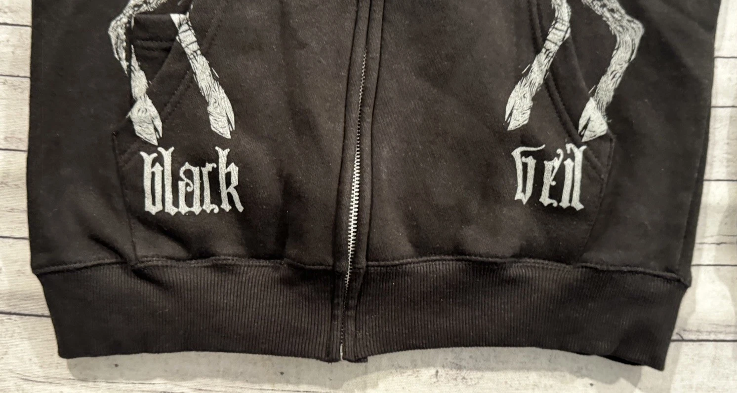 BALENCIAGA Felpa con cappuccio zip intera vintage velo nero Brides Rock Band taglia S Motley Gothic Punk Y2K