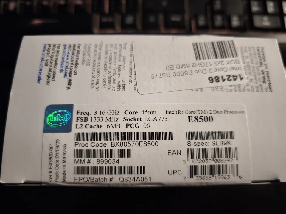Intel Core 2 Duo E8500 3.16GHz Dual-Core 6MB Cache LGA775 CPU OVP/VERY RARE - Bild 4 von 4