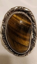 925 Sterling Silver Vintage Real Tiger Eye Ring Size 11.5