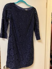 Vince Camuto Navy Lace Overlay Shirttail Hem Shift Designer Dress