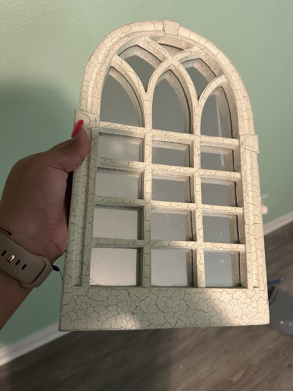 White Distressed Arched Decorative Wall Window Frame, Wood Farmhouse Decor