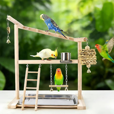 Small Bird Playground Stand, Natural Wood Parrot Stand Playground with Removable
