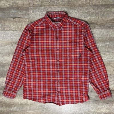 Columbia Omni-wick Plaid Flannel Shirt Mens M Long Sleeve Red Button Pockets