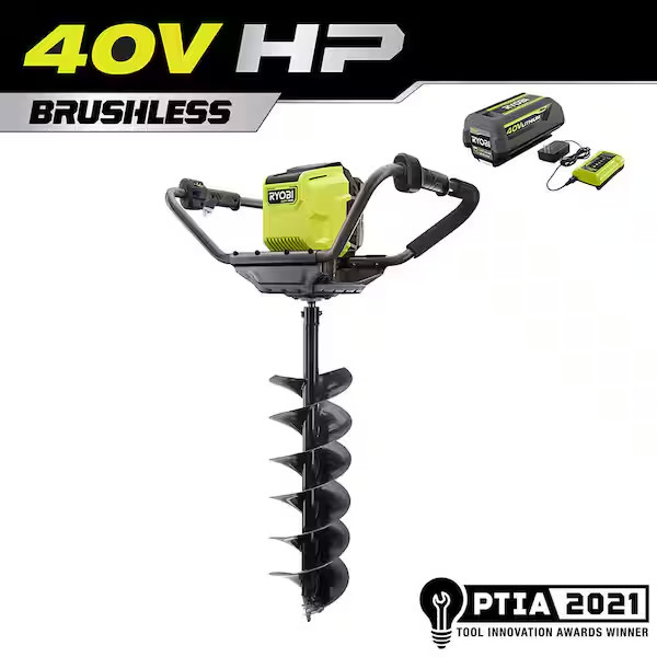 Ryobi 40V HP  Cordless Auger  with 8 In. AND 10 in Bit with 4.0 Ah Battery
