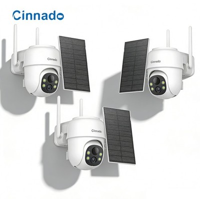 3PCS Cinnado Solar Security Camera Wireless Outdoor 2K 360° PTZ with Solar Panel