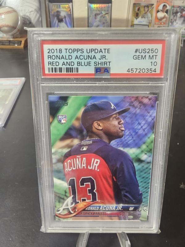 2018 TOPPS UPDATE RED & BLUE SHIRT #US250 RONALD ACUNA JR. ROOKIE RC PSA 10