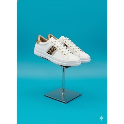 New Geox Pontoise Women s White Leather Cheetah Sneakers 6