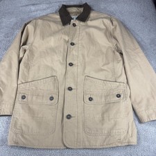 Orvis Coat Mens Large Beige Canvas Corduroy Collar Button Lined Outdoor Workwear