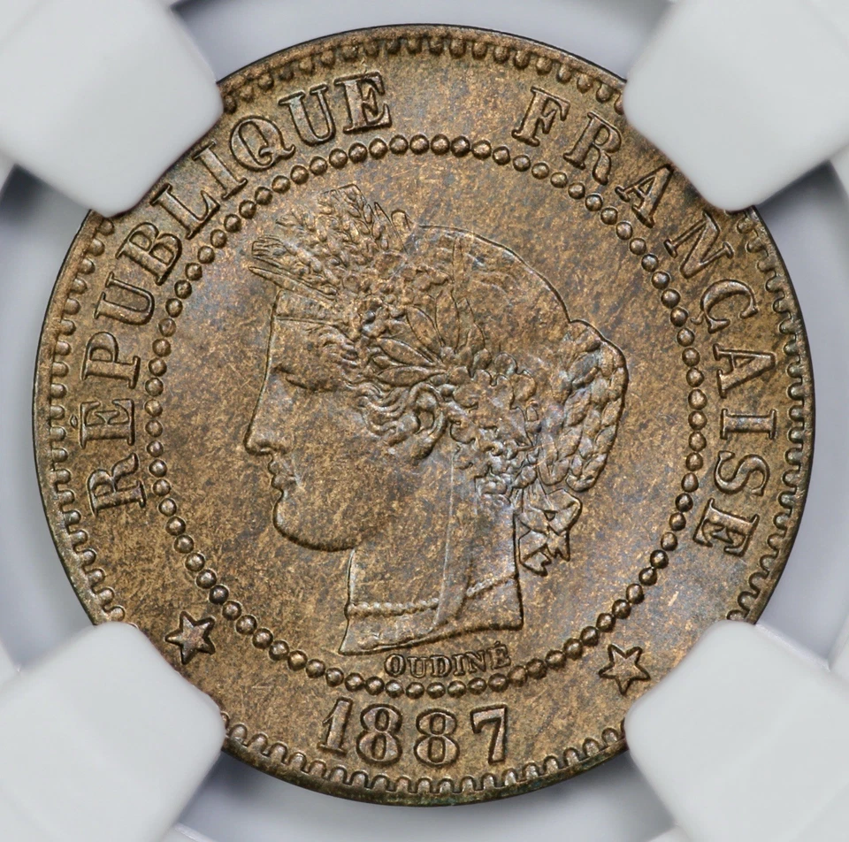1887-A France 2 Centimes NGC MS 65 BN Top Pop - Image 2 of 4