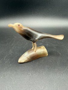 Vintage Hand Carved out of Natural Horn Bird Sculpture Figure Made In Korea