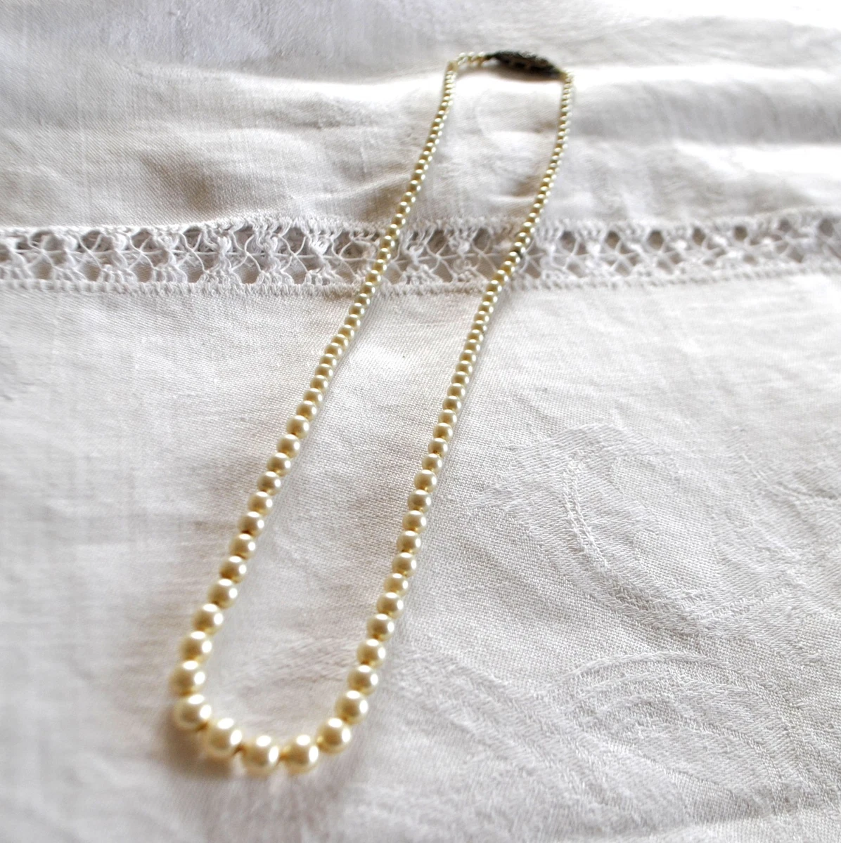 Ancien Collier à Perles Avec Fermoir En Argent Massif 925 - Vintage