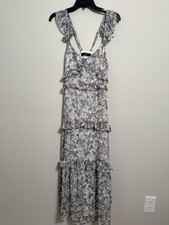 OPT Dress Sz S Purple Green Floral Ruffle Ingrid Tiered Garden Guest Coquette