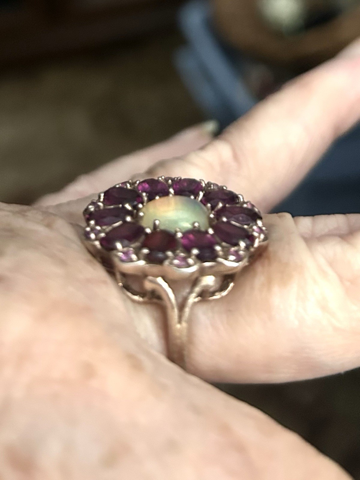 Gorgeous Outstanding Opal Ruby Garnet Sterling Ve… - image 6