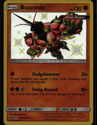 Buzzwole Shiny Holo Rare Hidden Fates Shiny Vault SV24/SV94 Fighting Pokemon Car