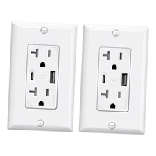  USB Wall Outlets0 Amp USB C Wall Outlets Receptacles, 20 Amp Outlet 2 White