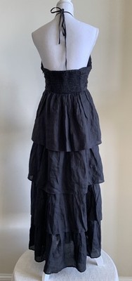 boden ruched tiered maxi dress NWT BODEN Womens Sz 10R Ruched Tiered Maxi Dress Black 100% Ramie Halter  Neck
