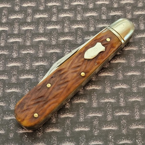 Swell End Jack Knife Made In Japan Pic Bone Handles SS Blades 3 5/16" Closed - Picture 3 of 9