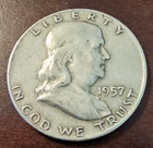 1957 D Ben Franklin 90% Silver Half Dollar 50C