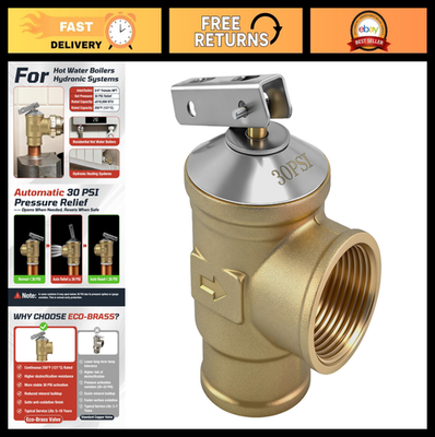 #ad 30 PSI Automatic Pressure Relief Valve 3 4quot; FNPT for Hot Water Boilers amp; Heating $65.99