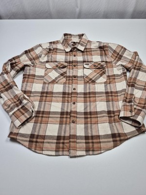 Brixton Bowery Shirt Mens Large Brown Plaid Flannel Long Sleeve Button Front