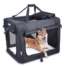 Jespet Soft Sided Pet Crate  3-Door Folding Dog Carrier, Black, 30"L