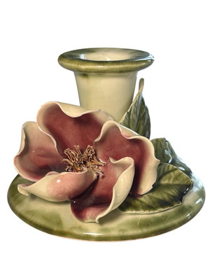 Vtg Vee Jackson Ceramics Magnolia Bloom Candlestick Holder