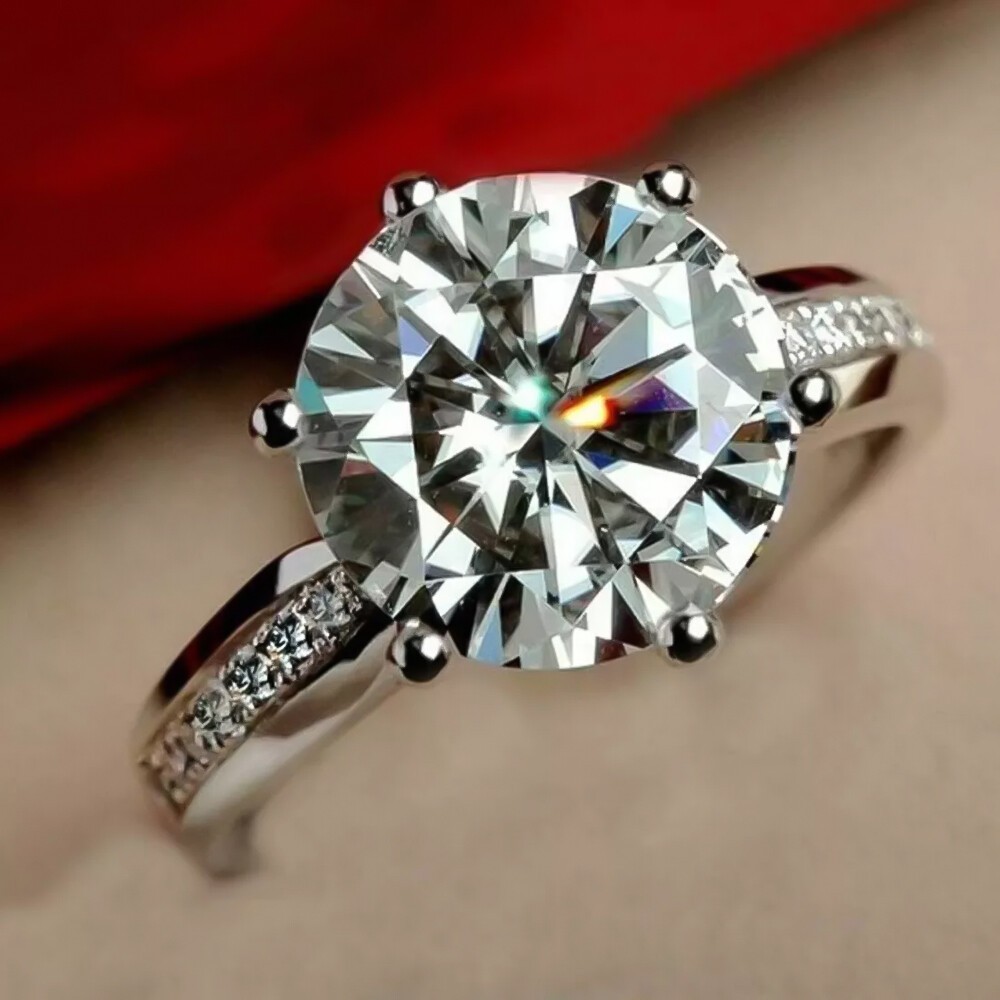 3.20Ct Certified Round Cut White Diamond Solitaire Ring 925 Sterling Silver