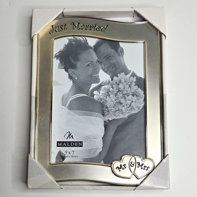 Malden Just Married Mr & Mrs 5x7 Silver Matte Metal Photo Frame, Freestanding