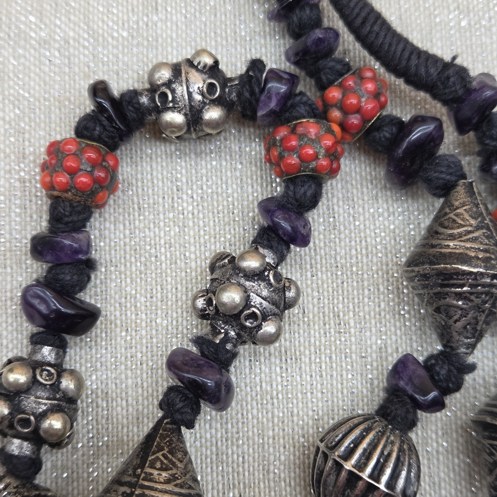 Vintage Multi Beaded Adjustable Length Silver/Tur… - image 6