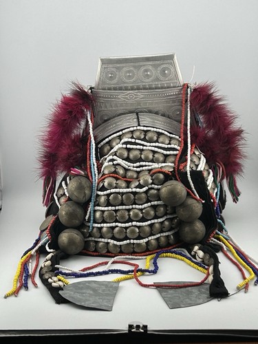 Akha Tribal Headdress Burma–Thailand Coins Cowries Feathers 50s–60s VTG