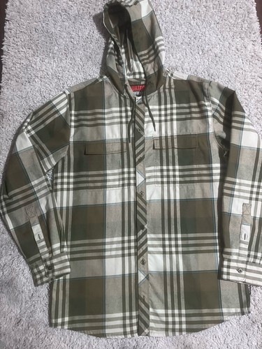 Burton Ruckus Flannel Hooded Shirt Long Sleeve Plaid Green / White Men's Size L
