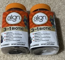 Align Probiotic 3 In 1 Biotic 50 Gummies, 2 Pack, Exp 07/2026