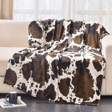 Brown Cow Print Throw Blanket 50x60 Inch Super Soft 300 GSM Fuzzy Flannel Cozy
