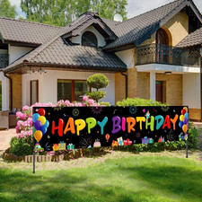 Colorful Happy Birthday Banner, Large Fabric Happy Birthday Sign Backdrop Backgr
