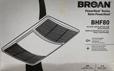 Broan BHF80 PowerHeat Series 80 CFM Ceiling Bathroom Ventilation Fan W/Heater